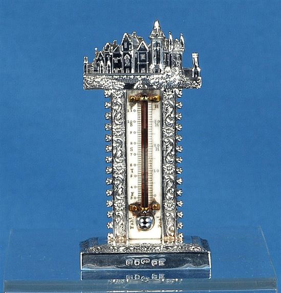 A rare William IV novelty silver castle top thermometer, by Joseph Wilmore, Height 94mm Gross weight 1oz/33grms